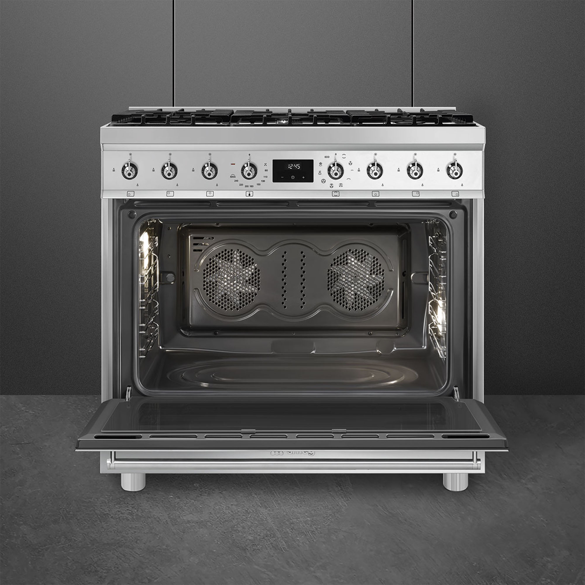 Smeg 90cm 6 Burner Classic Freestanding Dual Fuel Cooker Stainless