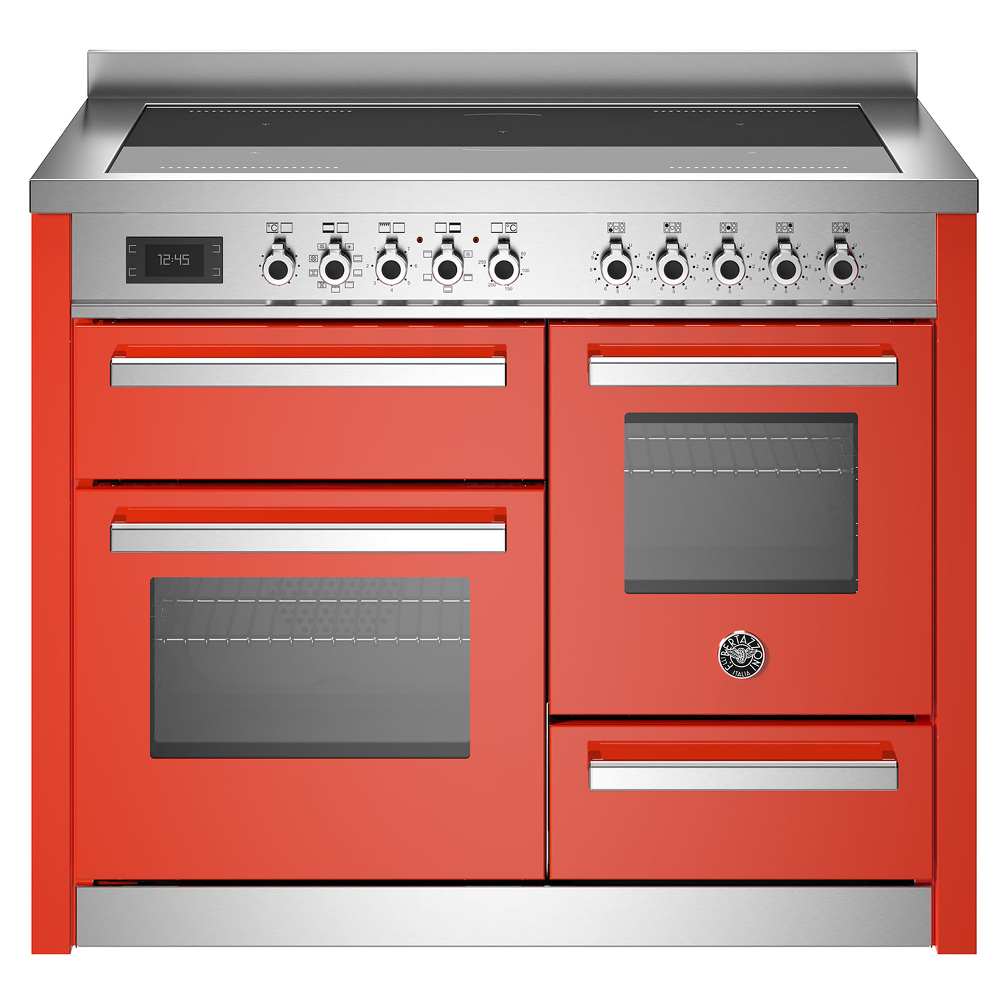 Bertazzoni Pro 1100mm Cooker 5 Zone Induction, Electric Triple Oven - Orange PRO115I3EART