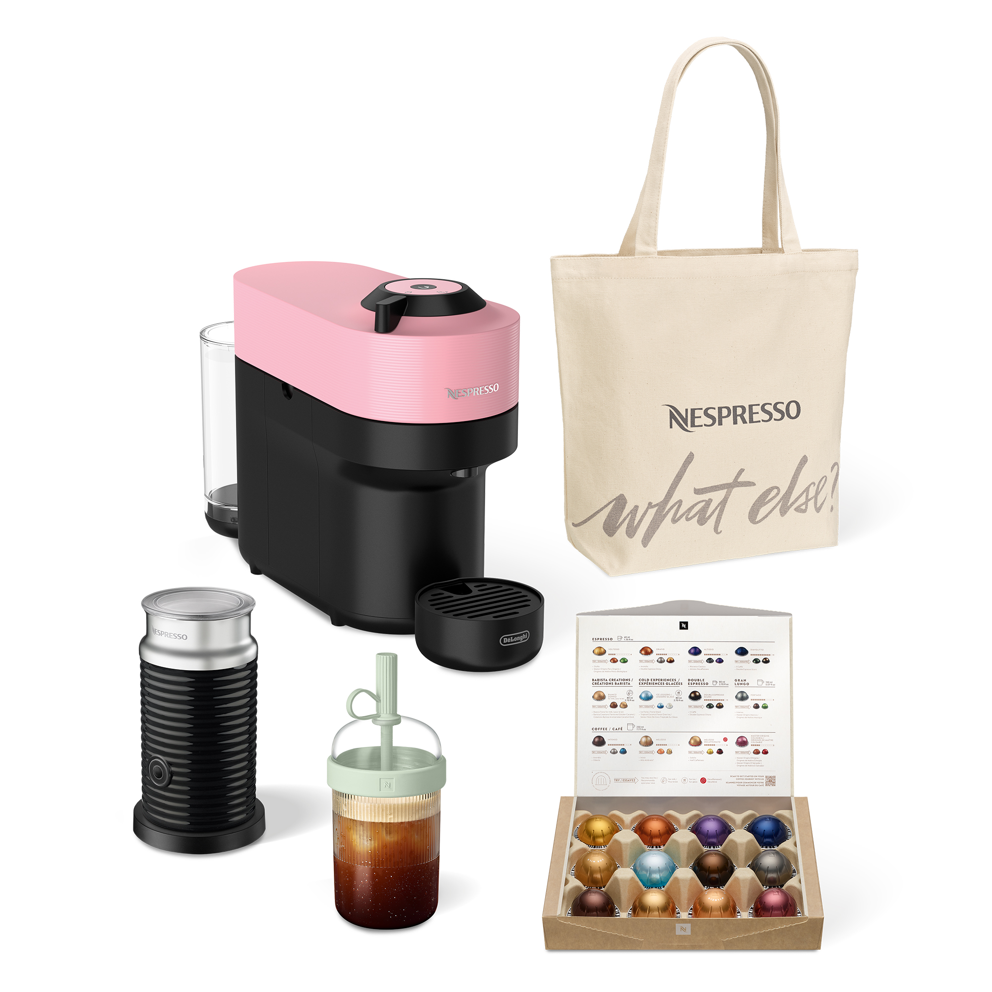 Delonghi Vertuo Pop Nespresso Capsule Coffee Machine Pink Value Pack ENV90PAEPACK26