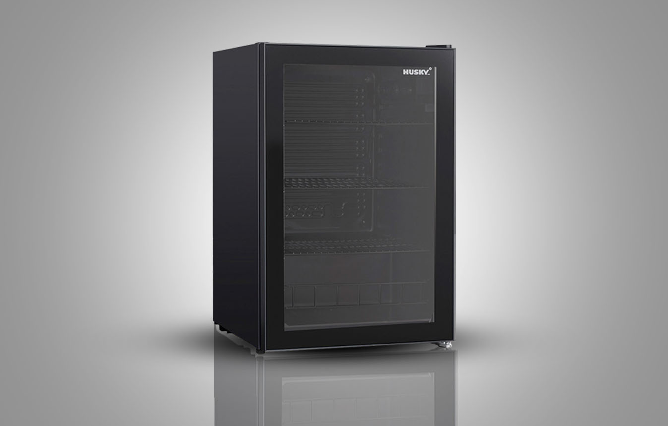 Husky 130L AntiCondensation Glass Door Bar Fridge in Black HUS130HDBLK Buy Online with