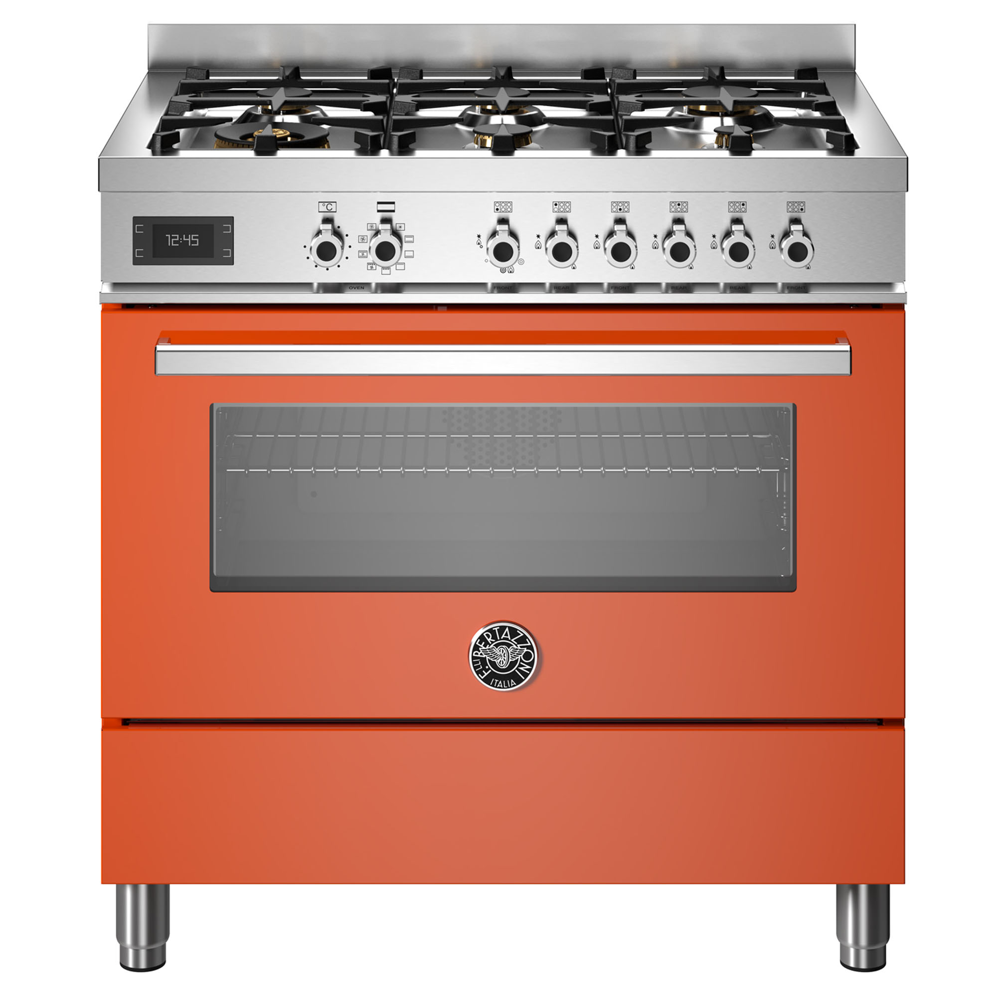 Bertazzoni Professional 900mm Dual Fuel Cooker - Arancio (Orange) PRO96L1EART