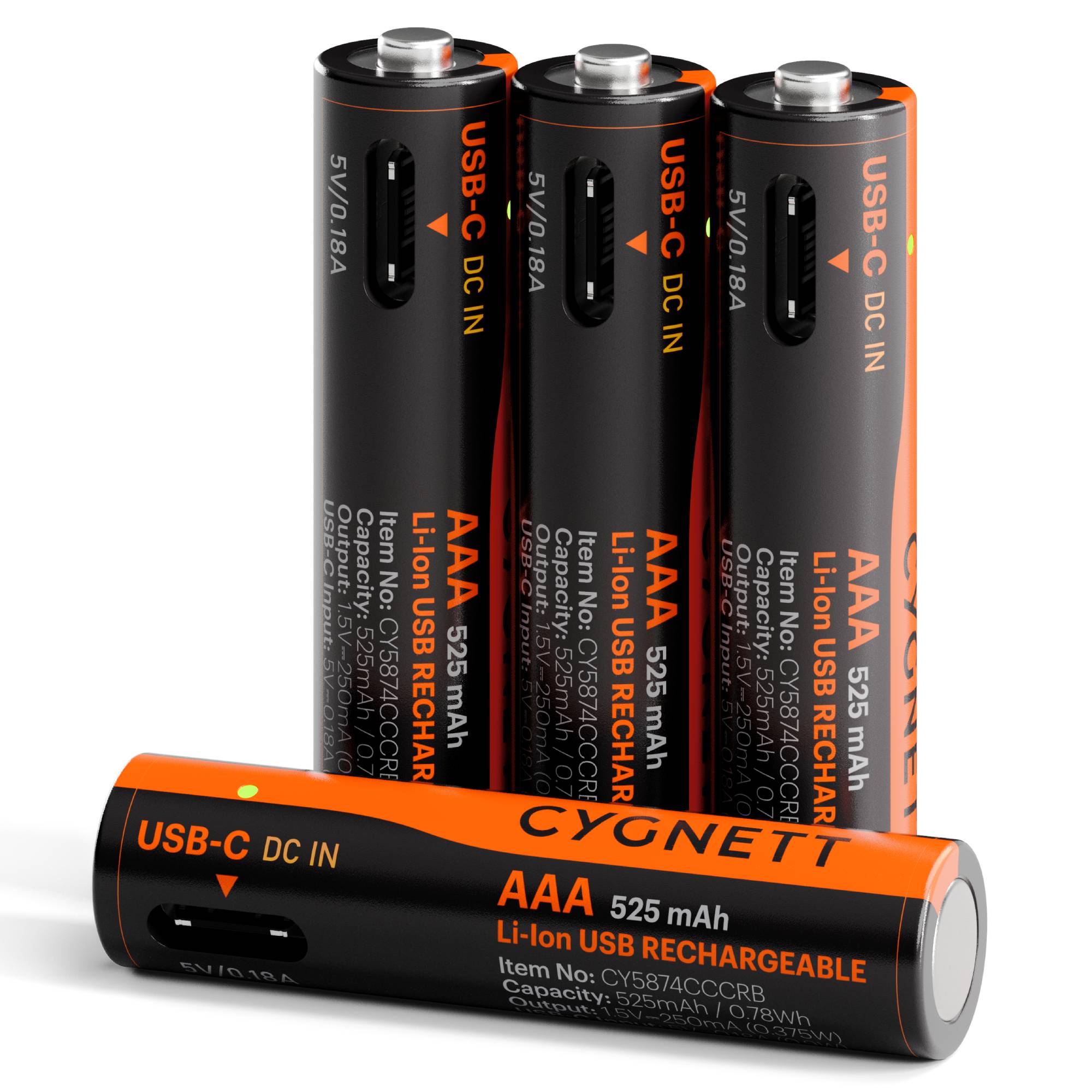 Cygnett AAA USB-C Rechargeable Battery - 4 Pack - Black CY5874CCCRB