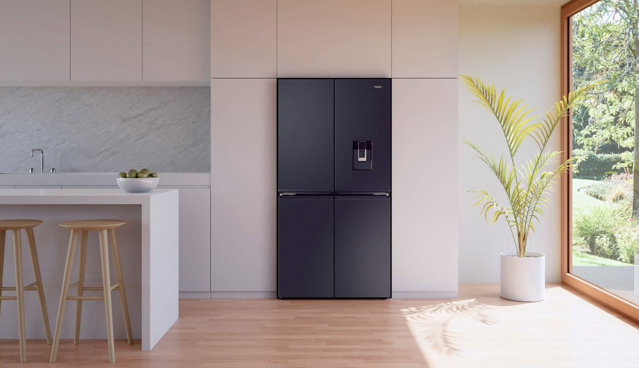 Haier Quad Door Refrigerator Freezer, 91cm, 623L, Ice & Water Black