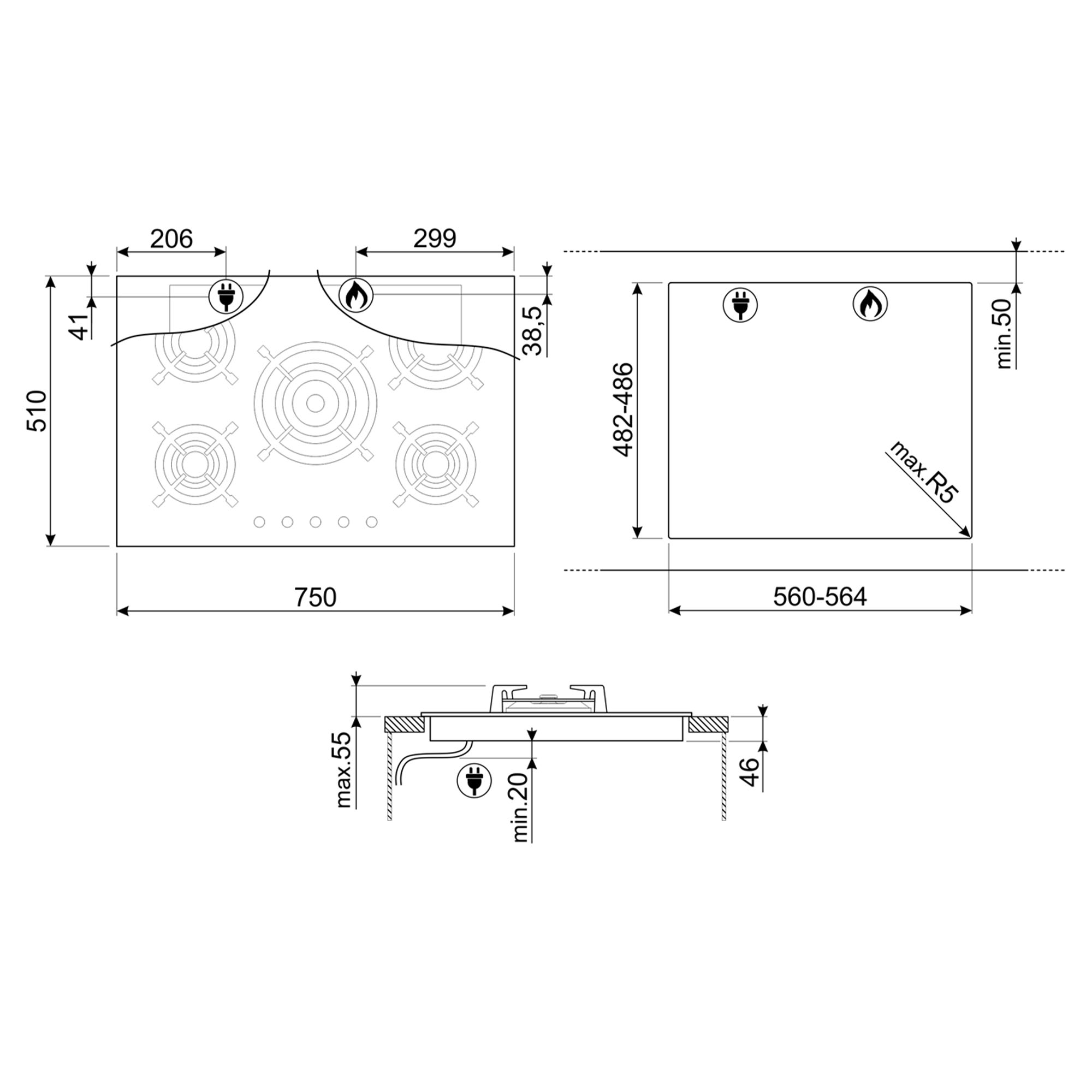 Smeg 75cm Classic Gas on Glass Cooktop Black Glass PV375NAU. Buy