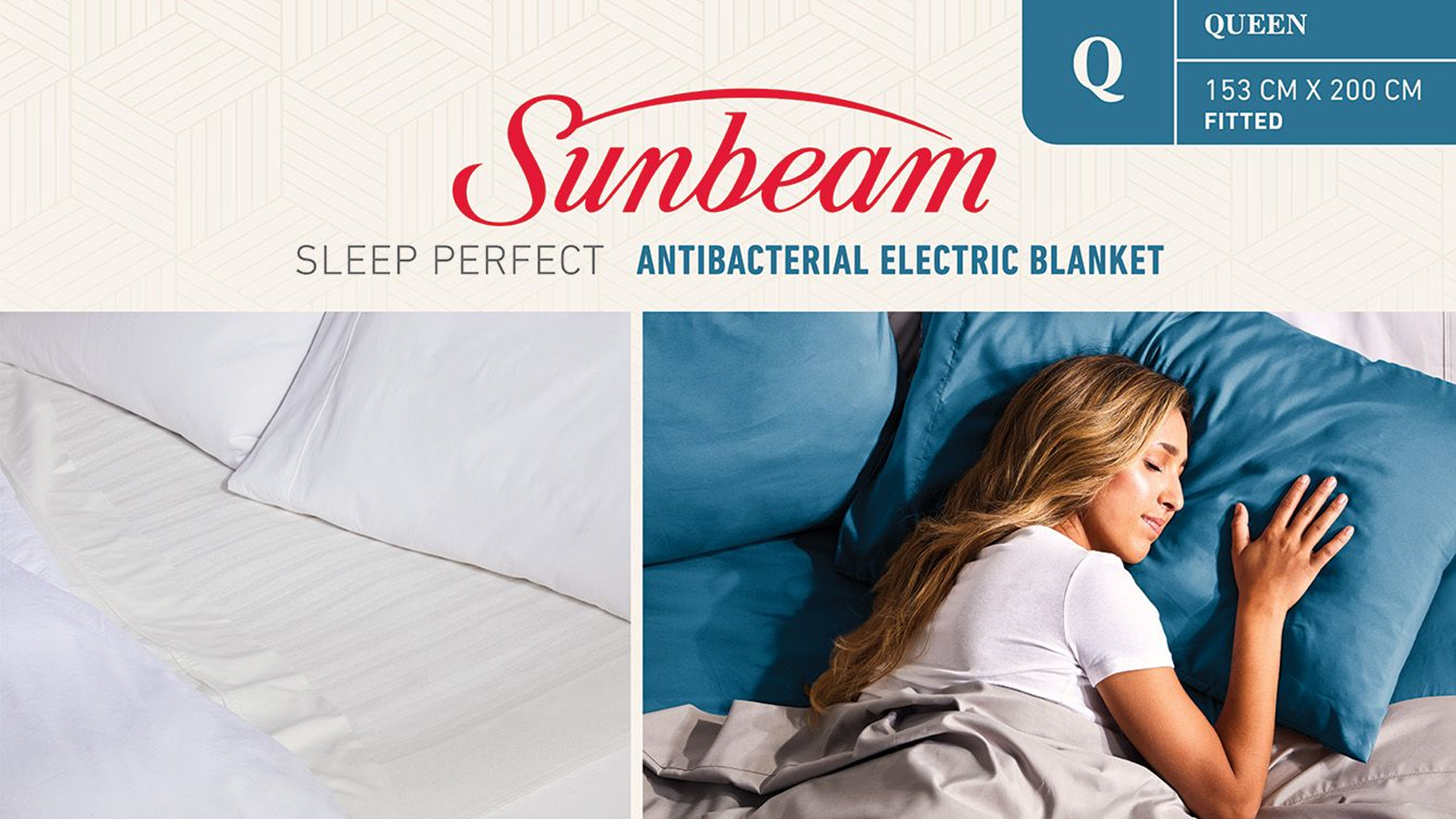 Sunbeam Sleep Perfect Antibacterial Electric Blanket Queen BLA6351