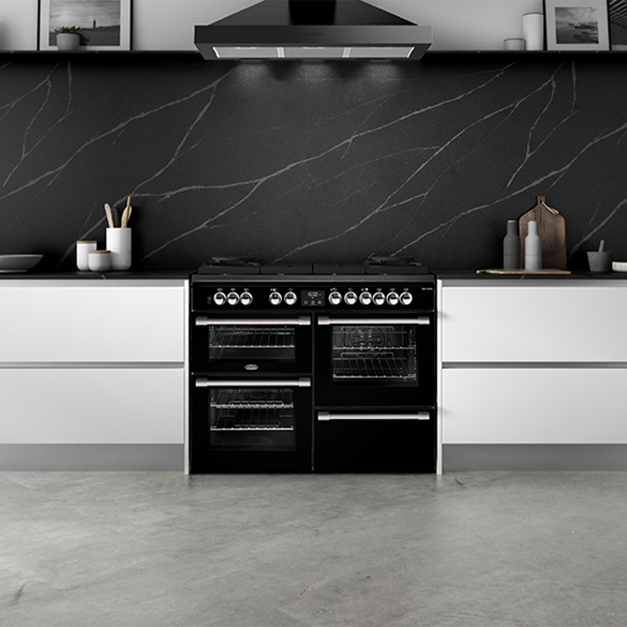 Belling CookCentre Deluxe 110cm GasThroughGlass Range Cooker Black