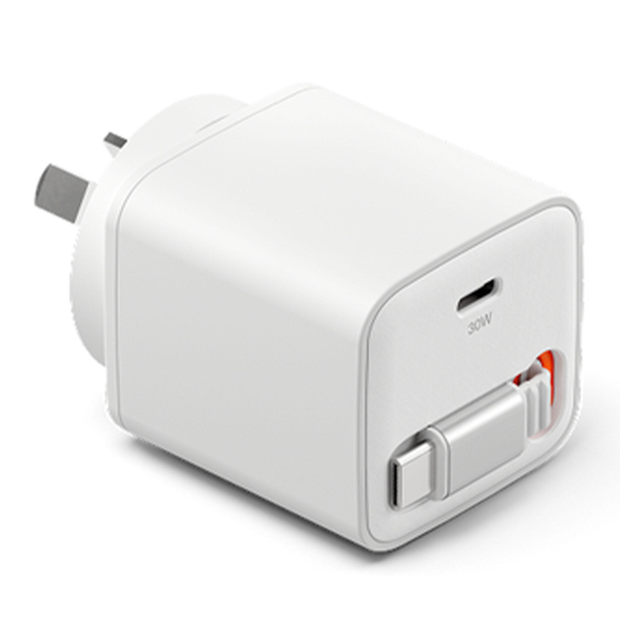 Cygnett PowerPlus 30W Wall Charger with 80cm Retractable USB-C Cable CY5762PDWCH