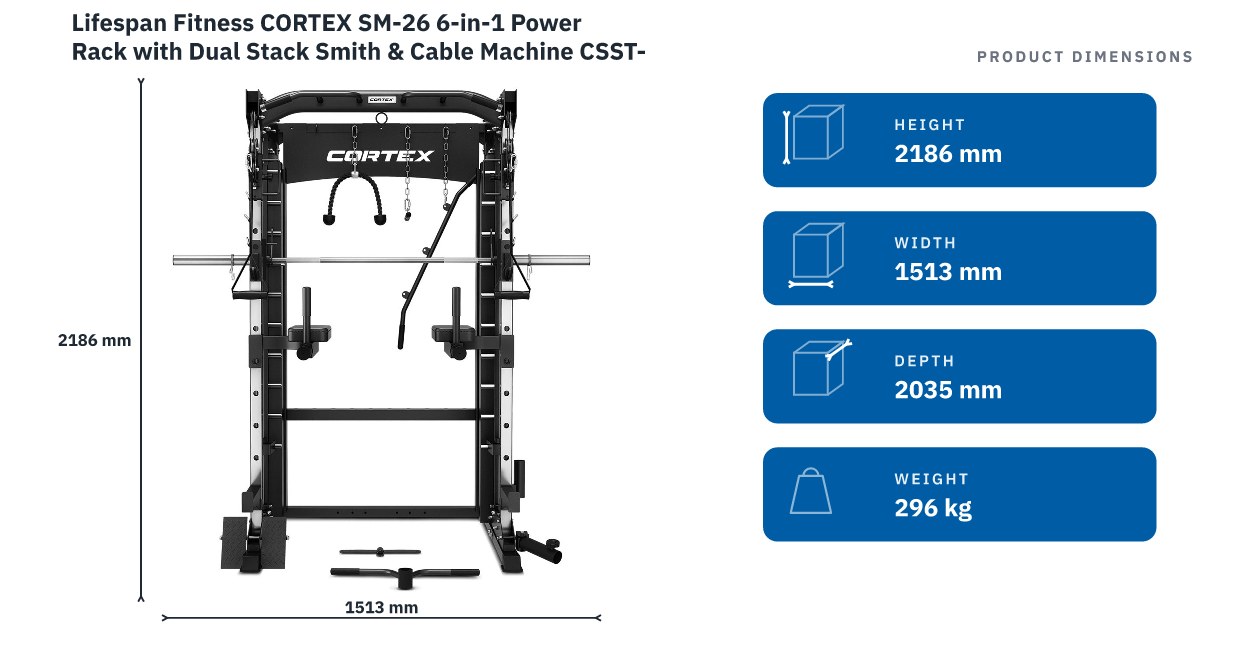 Lifespan Fitness CORTEX SM-26 6-in-1 Power Rack with Dual Stack