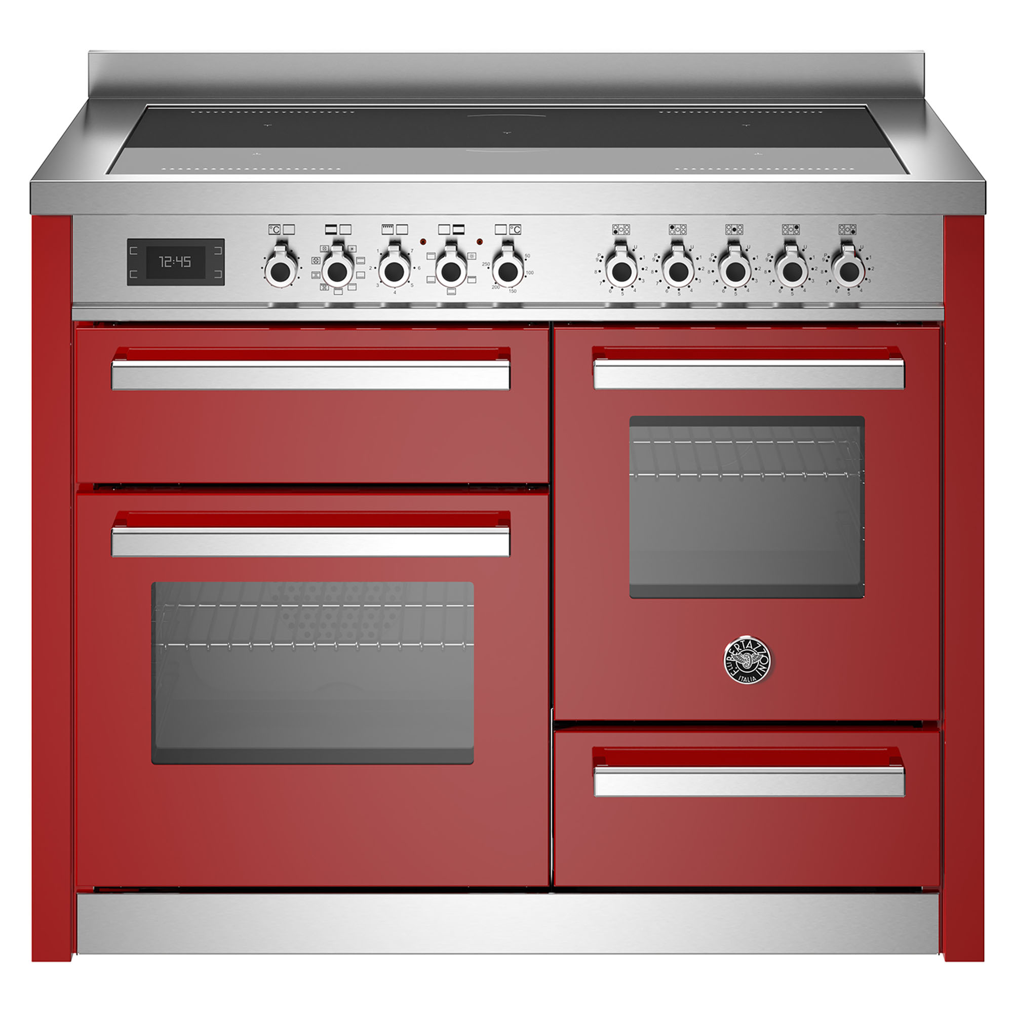 Bertazzoni Pro 1100mm Cooker 5 Zone Induction, Electric Triple Oven - Red PRO115I3EROT