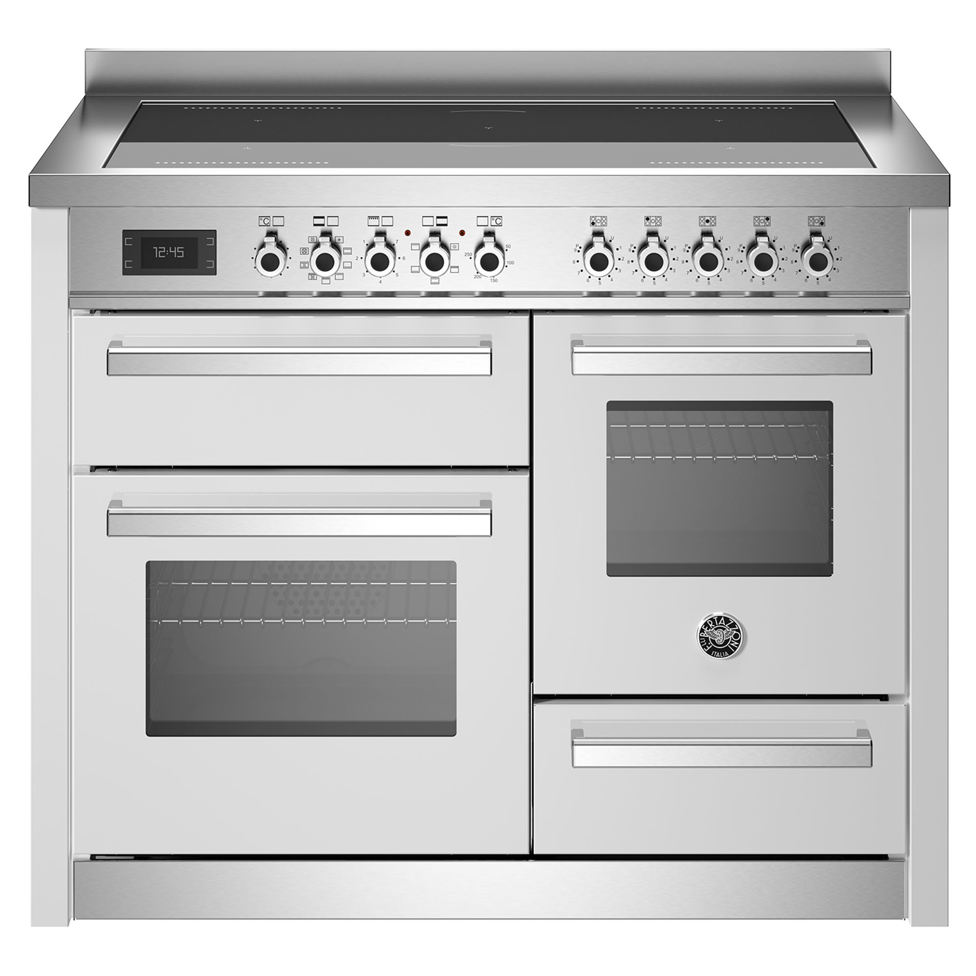 Bertazzoni Pro 1100mm Cooker 5 Zone Induction, Electric Triple Oven - White PRO115I3EBIT