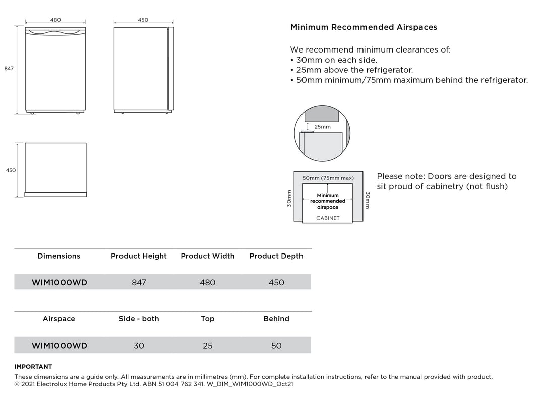 Westinghouse 93L Bar Fridge - White WIM1000WD
