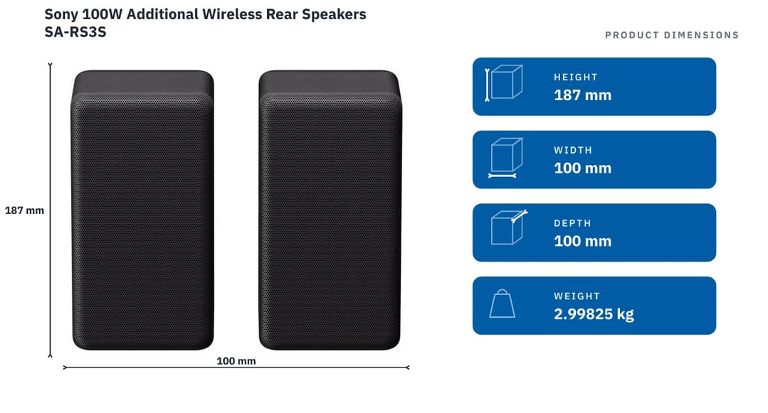 Sony 100W Additional Wireless Rear Speakers SA-RS3S — product dimensions