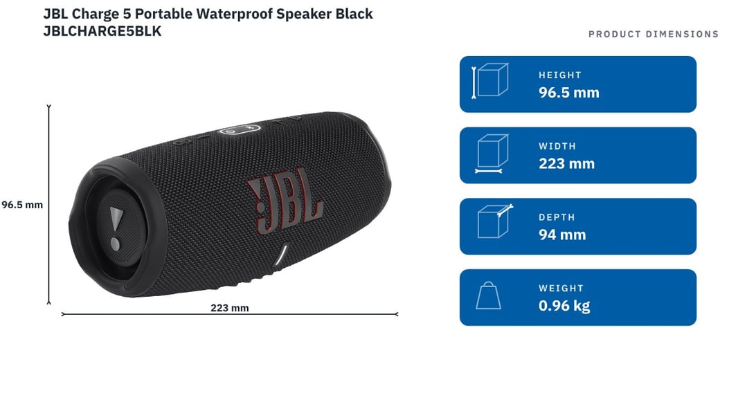 JBL Charge 5 Portable Waterproof Speaker Black JBLCHARGE5BLK — product dimensions