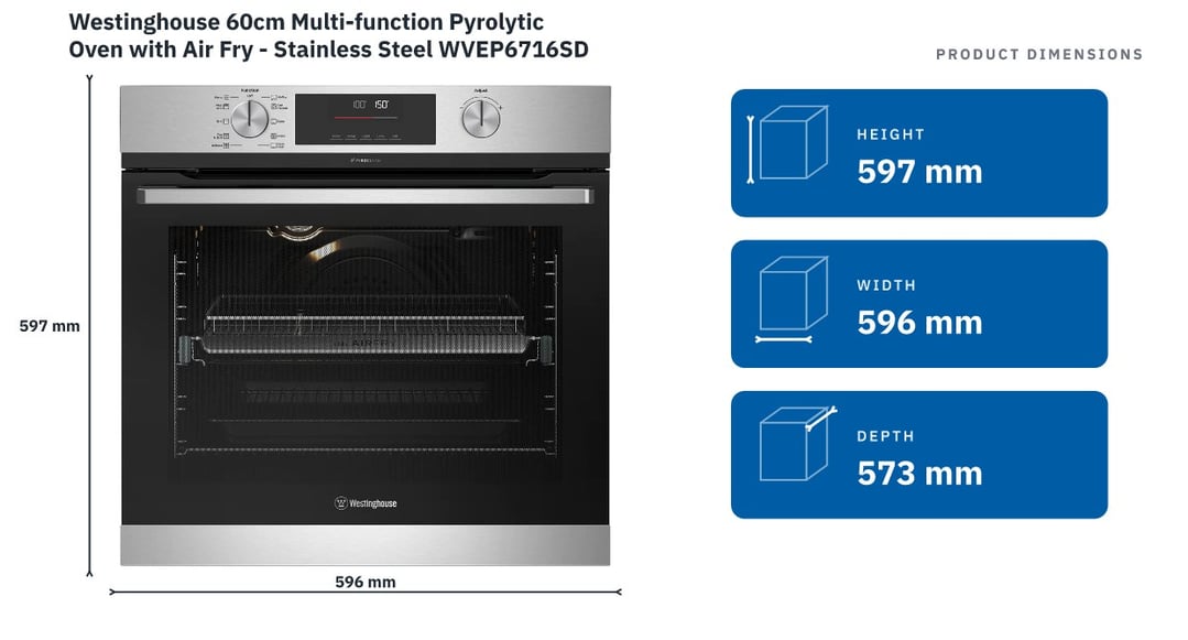 Westinghouse 60cm Multi-function Pyrolytic Oven with Air Fry - Stainless Steel WVEP6716SD