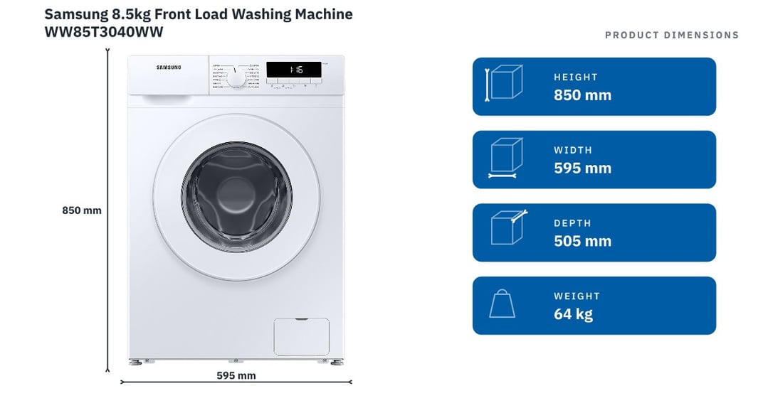 Samsung 8.5kg Front Load Washing Machine WW85T3040WW