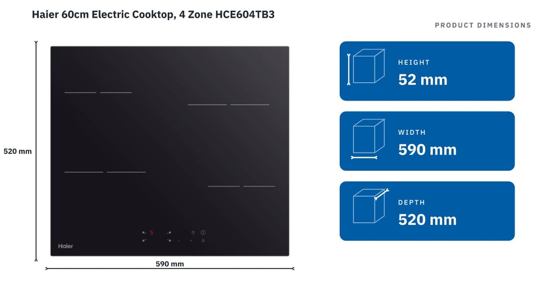 Haier 60cm Electric Cooktop, 4 Zone HCE604TB3