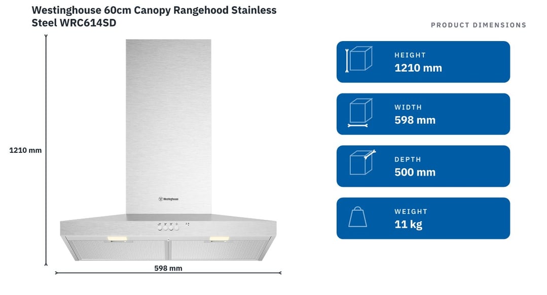 Westinghouse 60cm Canopy Rangehood Stainless Steel WRC614SD