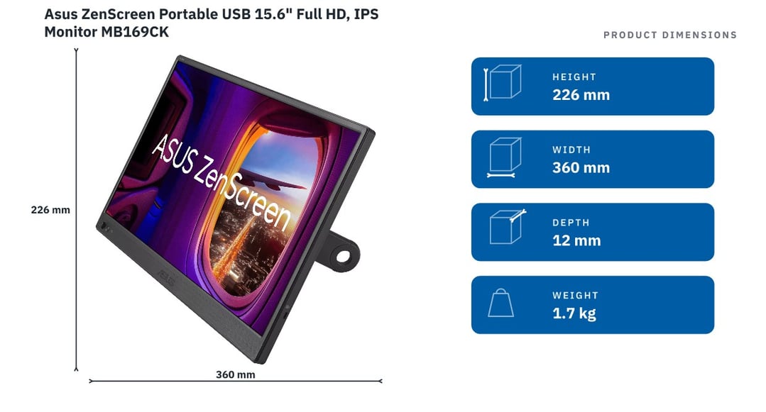 Asus ZenScreen Portable USB 15.6" Full HD, IPS Monitor MB169CK