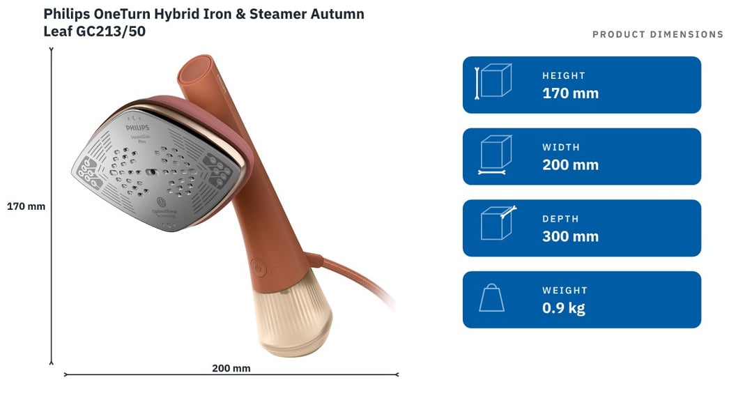 Philips OneTurn Hybrid Iron & Steamer Autumn Leaf GC213/50 — product dimensions