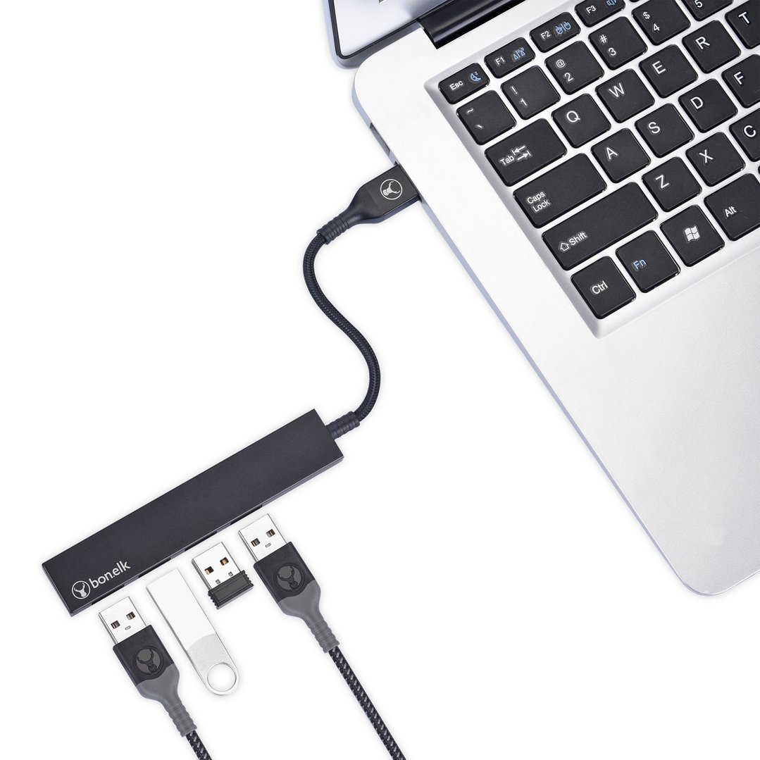 Bonelk Long-Life USB-A to 4 Port USB - Black ELK-80036-R