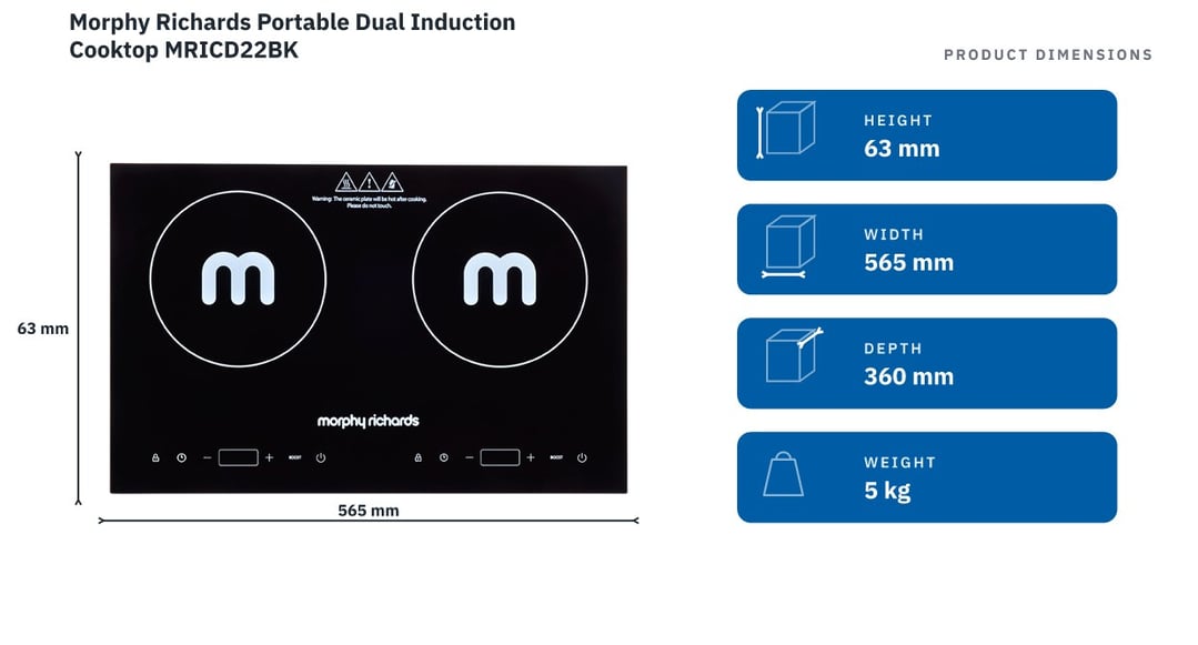 Morphy Richards Portable Dual Induction Cooktop MRICD22BK — product dimensions