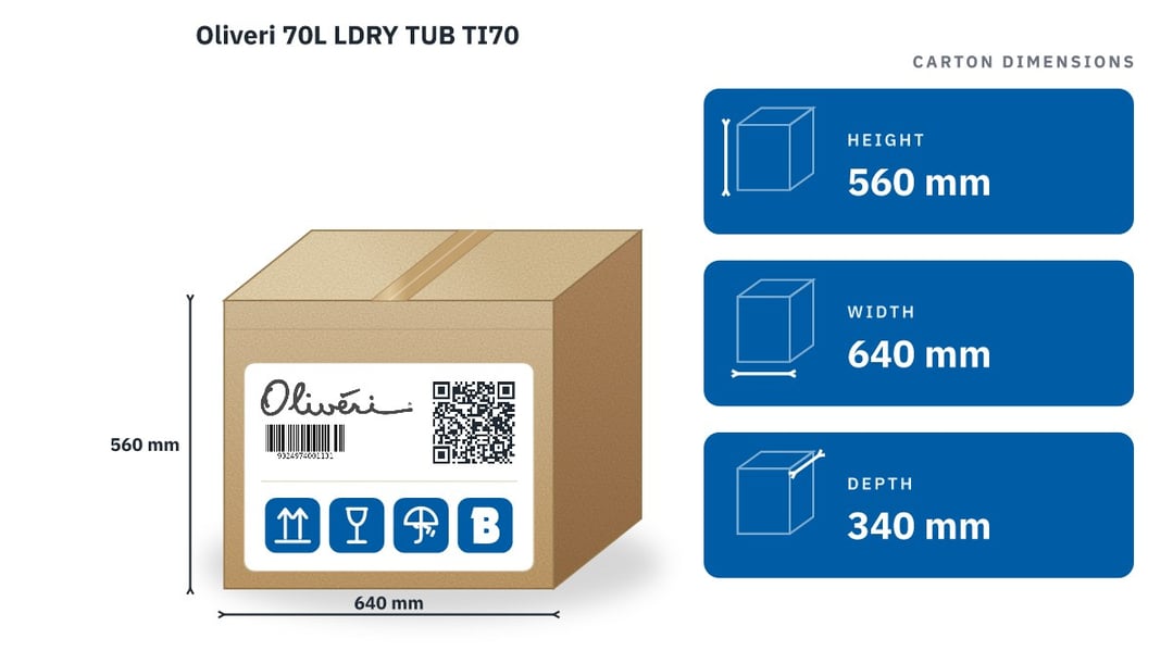Oliveri 70L LDRY TUB TI70 — packaged dimensions