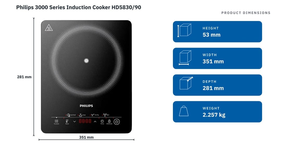 Philips 3000 Series Induction Cooker HD5830/90 — product dimensions