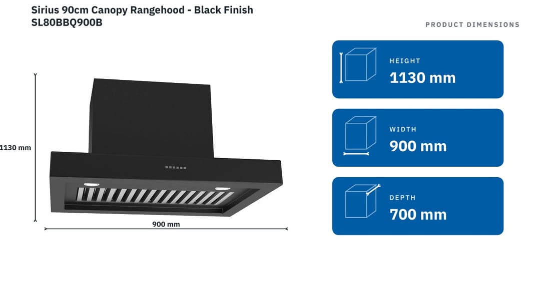 Sirius 90cm Canopy Rangehood - Black Finish SL80BBQ900B