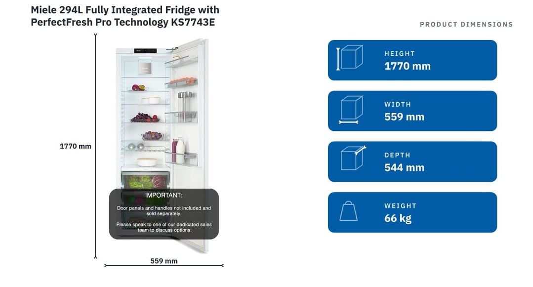 Miele 294L Fully Integrated Fridge with PerfectFresh Pro Technology KS7743E