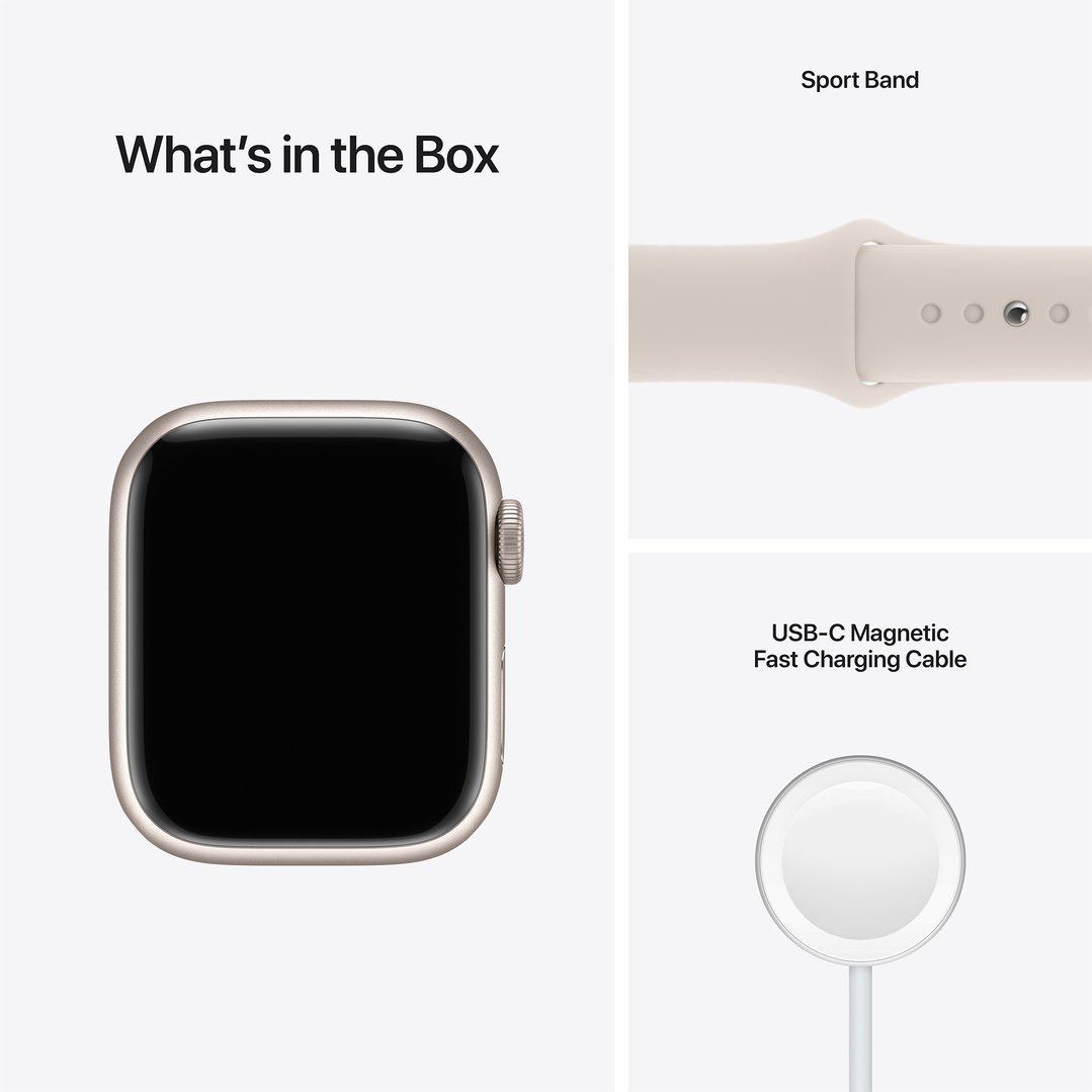 Apple Watch Series 7 (GPS) 45mm Starlight Aluminium Case with Starlight Sport Band MKN63X/A