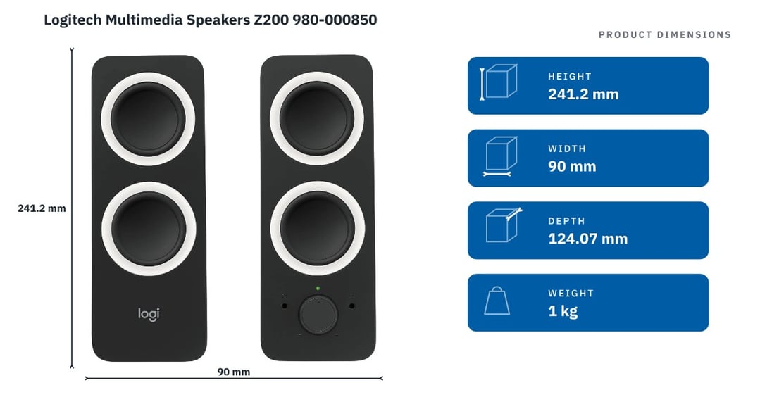 Logitech Multimedia Speakers Z200 980-000850 — product dimensions