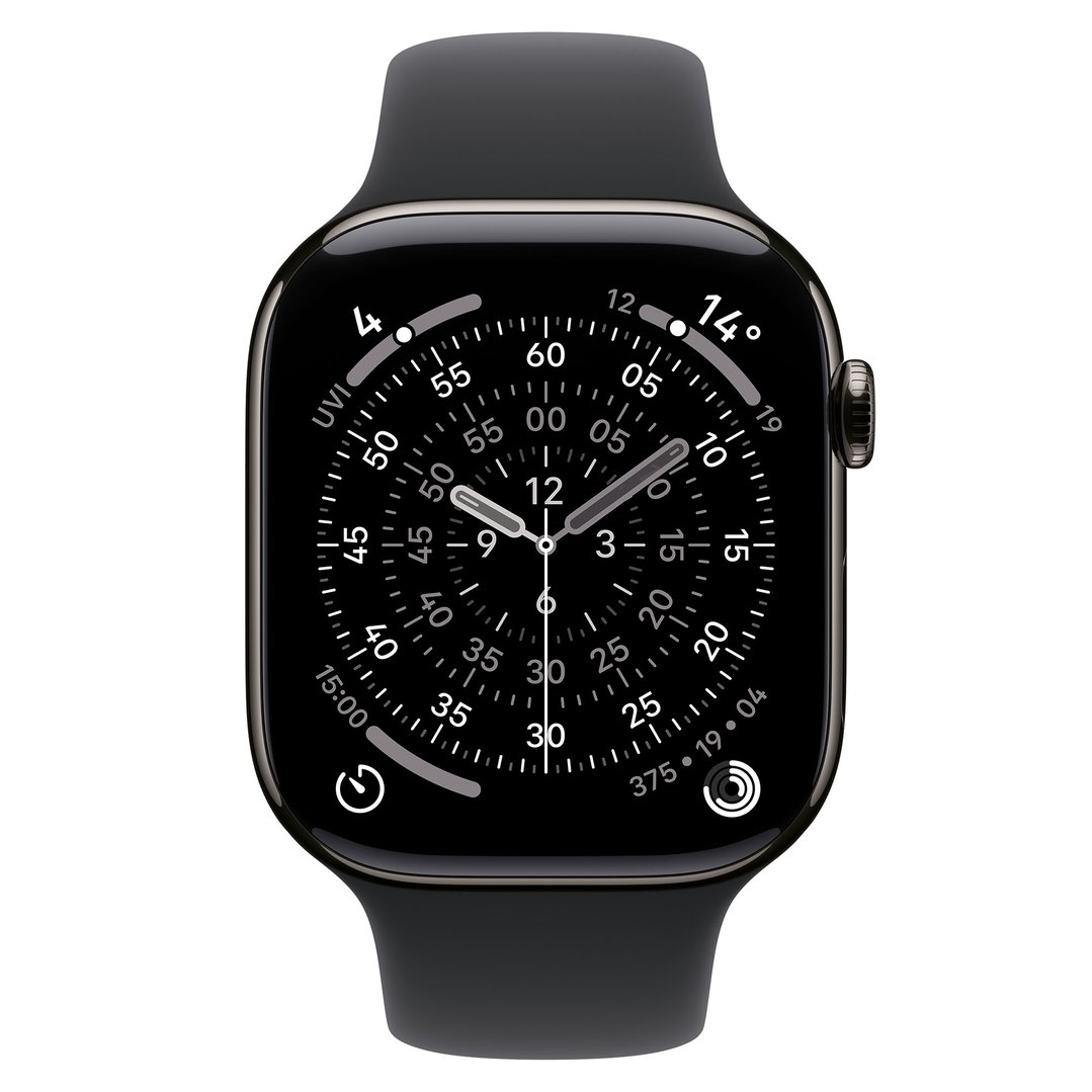 Apple Watch Series 11 46mm Slate Titanium Case GPS + Cellular Sport Band (S/M) (Black) MFD14X/A