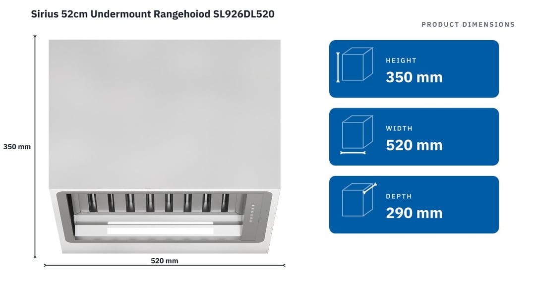 Sirius 52cm Undermount Rangehoiod SL926DL520 — product dimensions