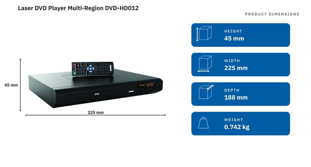 Laser DVD Player Multi-Region DVD-HD012 — product dimensions