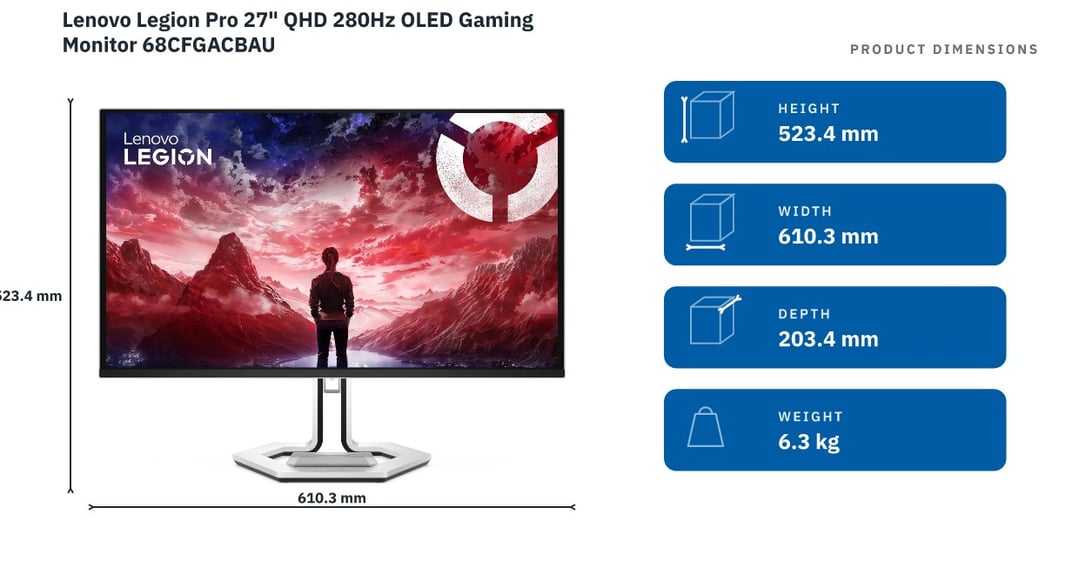 Lenovo Legion Pro 27" QHD 280Hz OLED Gaming Monitor 68CFGACBAU