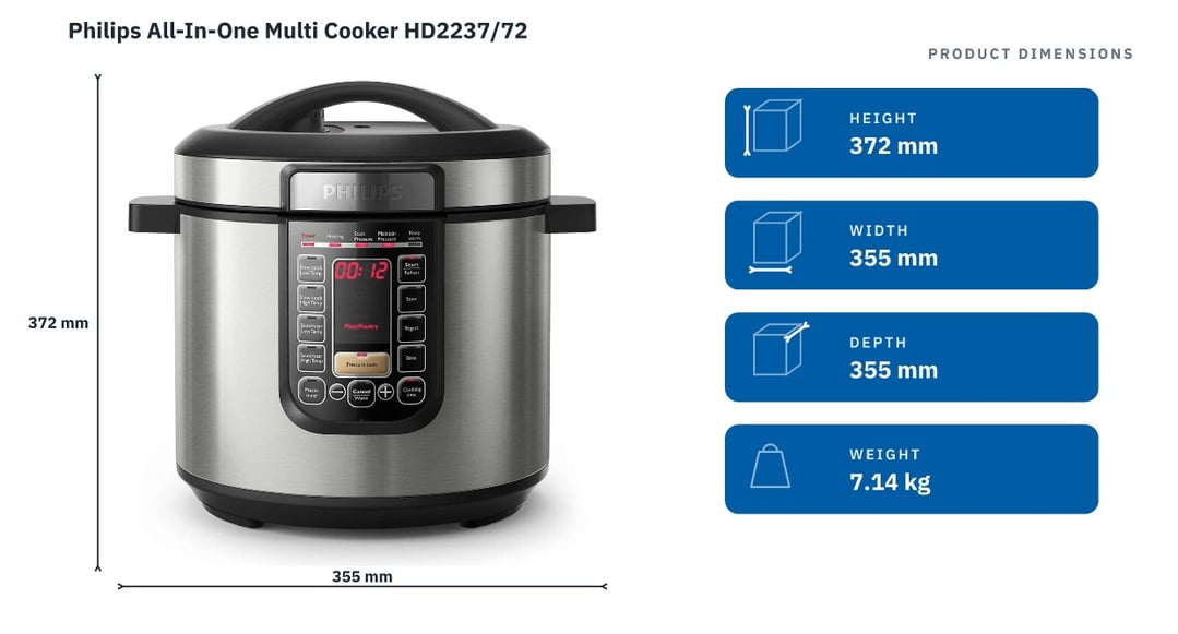Philips All-In-One Multi Cooker HD2237/72 — product dimensions