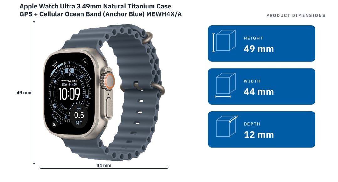 Apple Watch Ultra 3 49mm Natural Titanium Case GPS + Cellular Ocean Band (Anchor Blue) MEWH4X/A