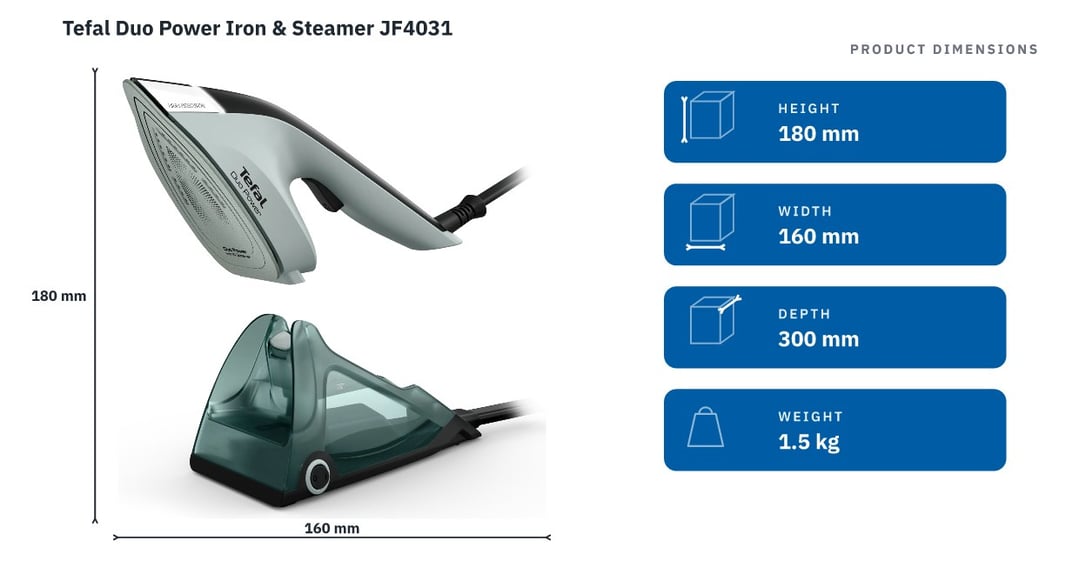 Tefal Duo Power Iron & Steamer JF4031 — product dimensions