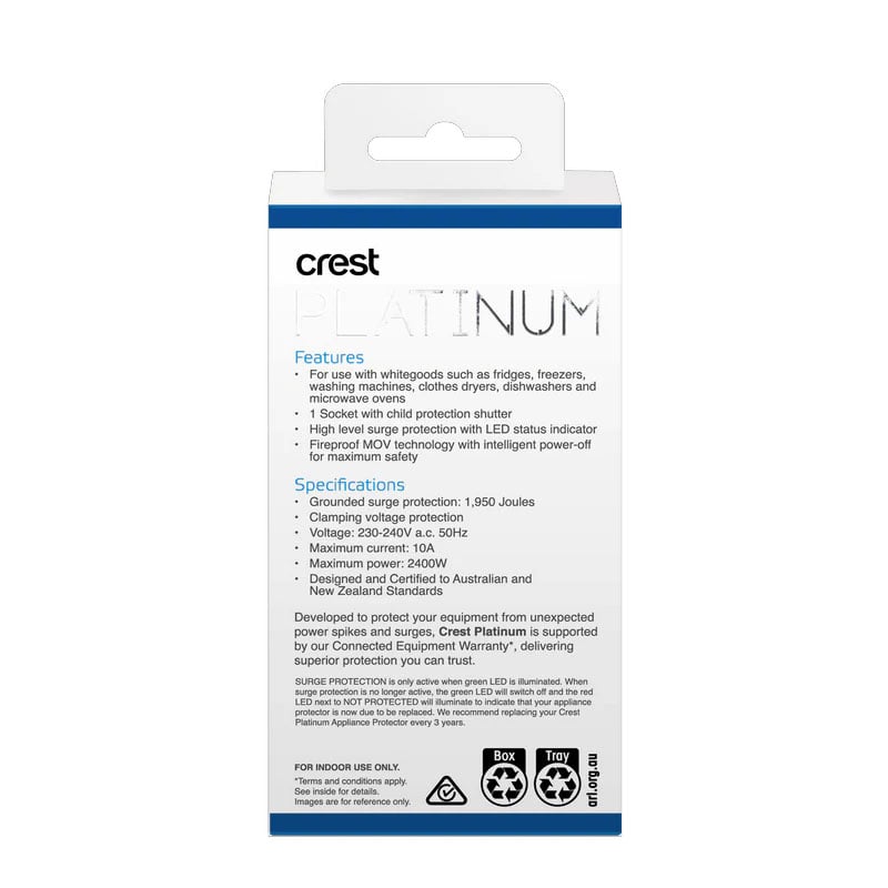 Crest Platinum Surge Protector 1 Socket Power Adaptor PWW14473