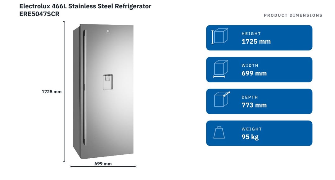 Electrolux 466L Stainless Steel Refrigerator ERE5047SCR — product dimensions