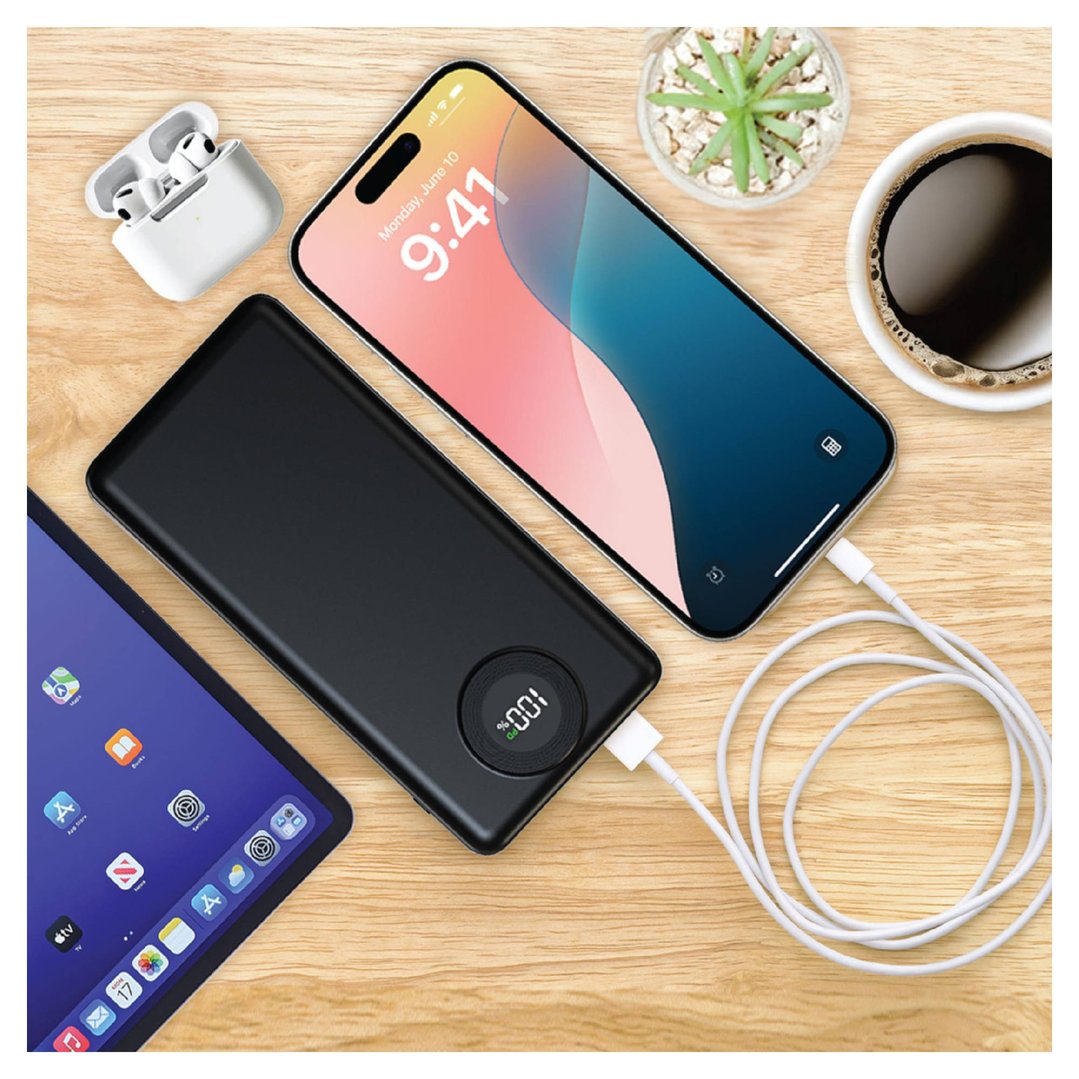 Laser 10000mAh Powerbank with LED Display Black PB-10K25BK-861