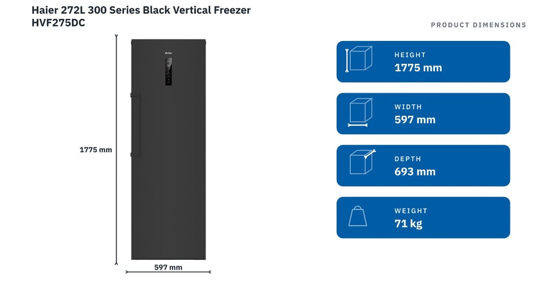 Haier 272L 300 Series Black Vertical Freezer HVF275DC