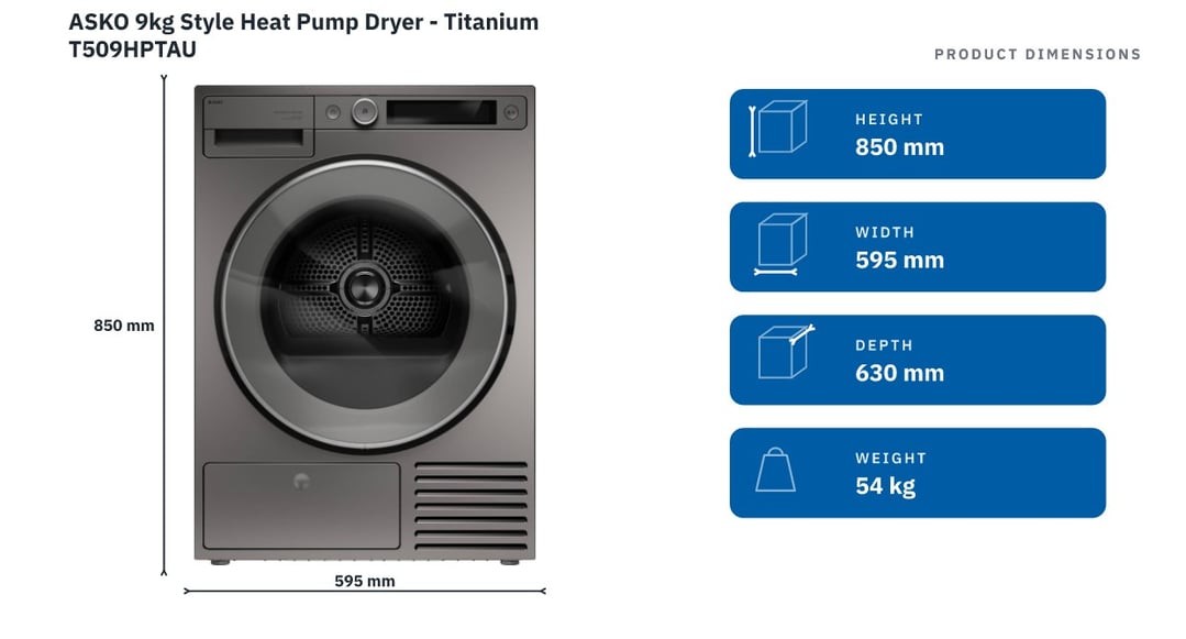 ASKO 9kg Style Heat Pump Dryer - Titanium T509HPTAU