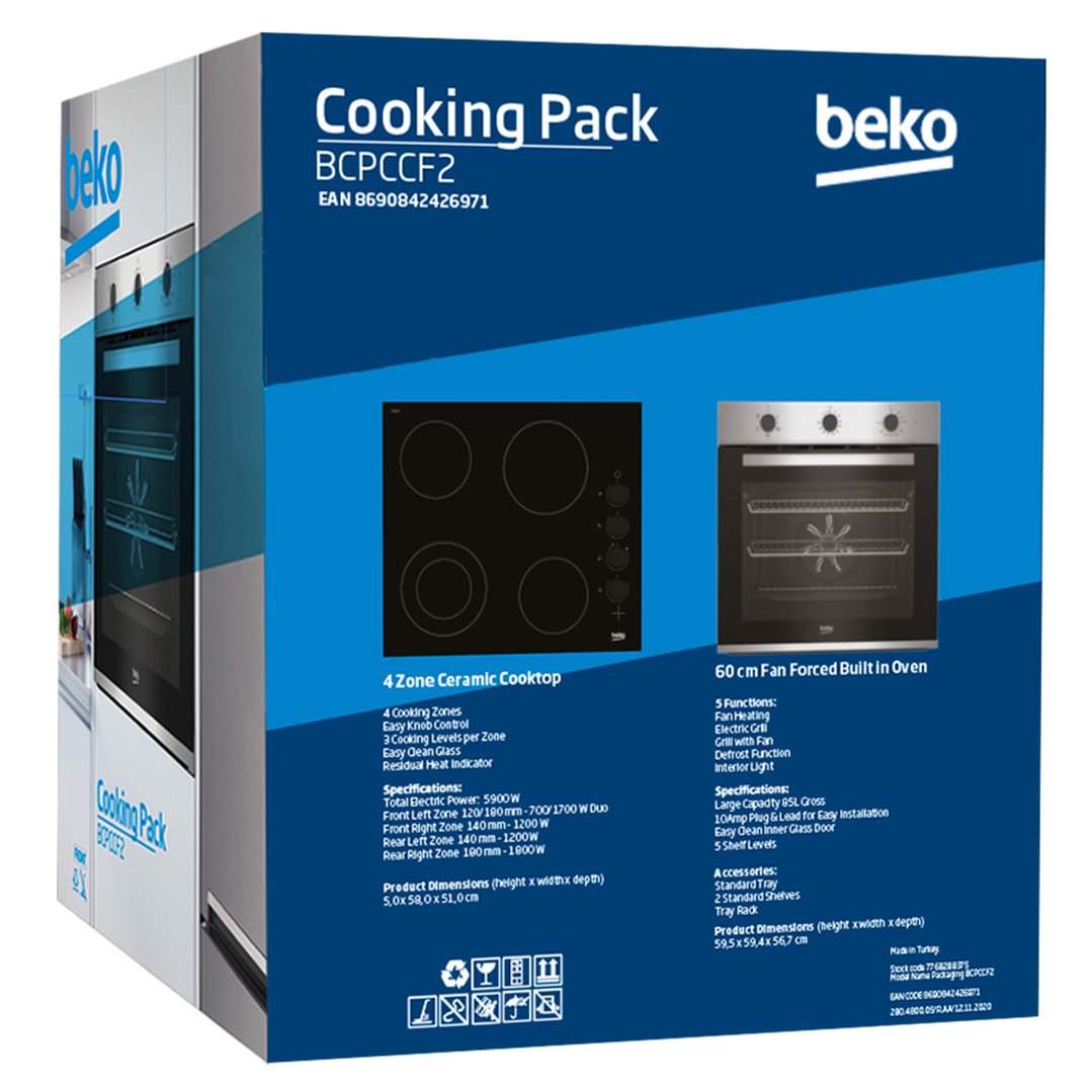 Beko 60cm Electric Cooking Pack 5 Function Oven + Ceramic Cooktop