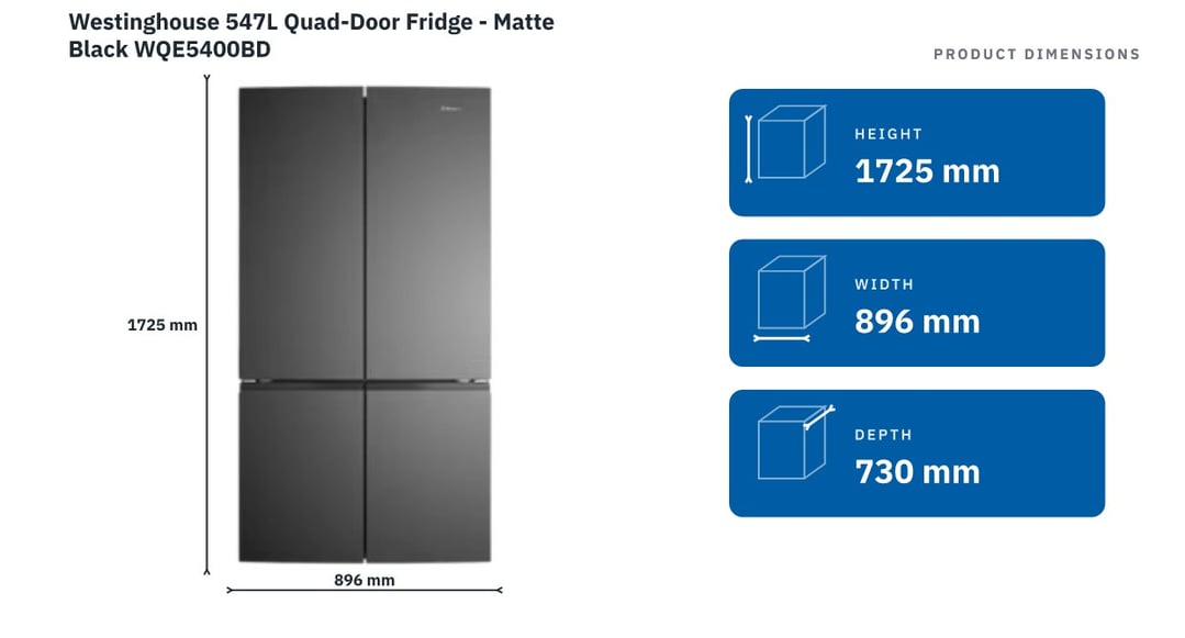 Westinghouse 547L Quad-Door Fridge - Matte Black WQE5400BD