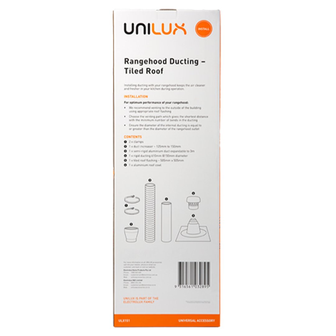 Unilux Range hood Ducting -Tiled Roof 125-150mm ULX151