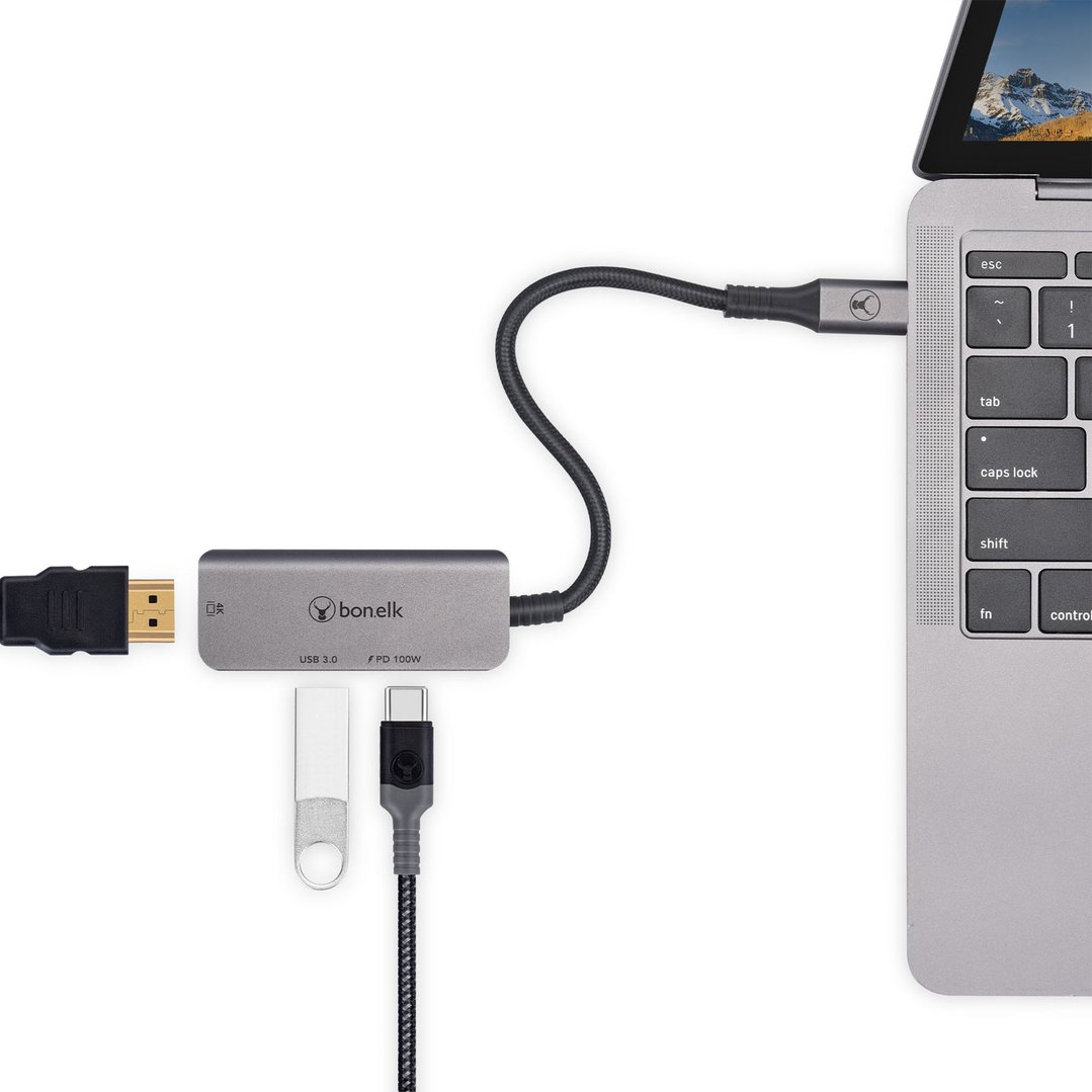 Bonelk USB-C 3-in-1 MultiPort Hub Grey ELK-80020-R
