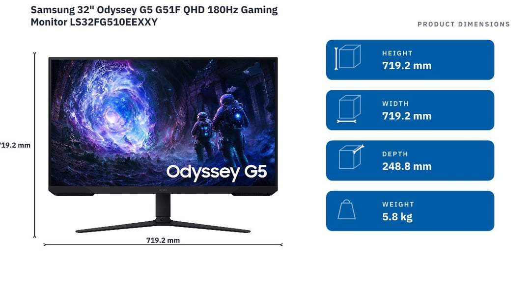 Samsung 32" Odyssey G5 G51F QHD 180Hz Gaming Monitor LS32FG510EEXXY
