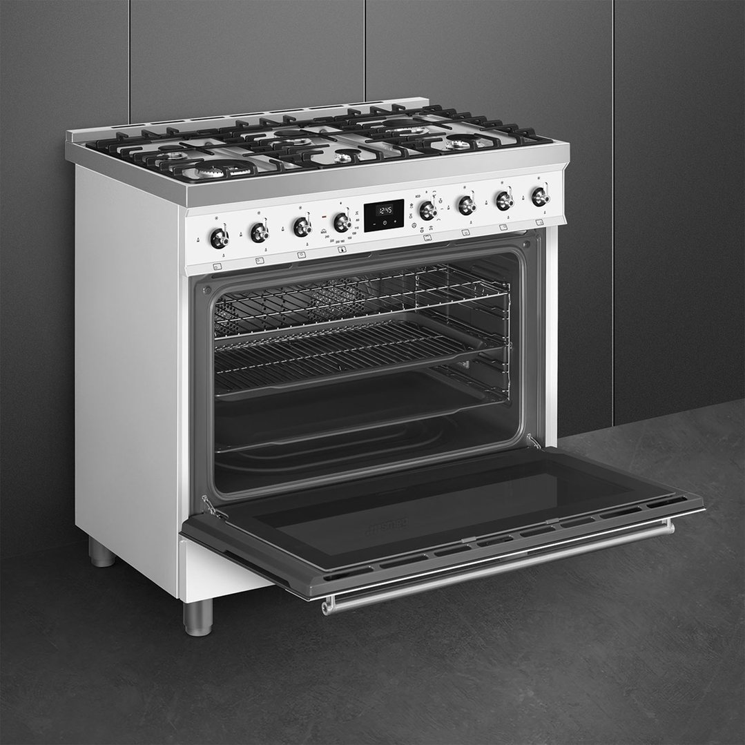 Smeg 90cm 6 Burner Classic Freestanding Dual Fuel Cooker White