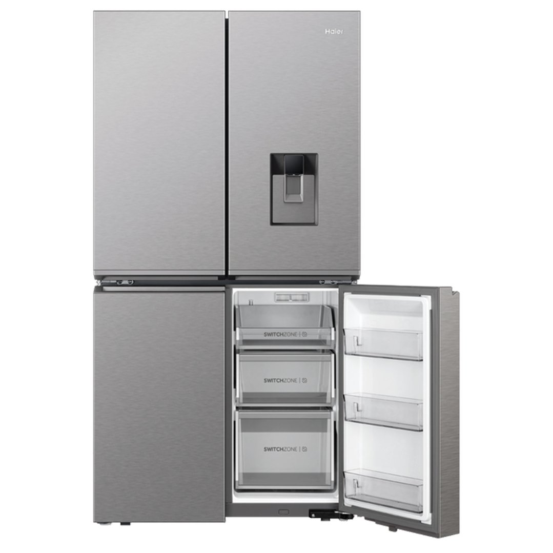 Haier Quad Door Refrigerator Freezer, 91cm, 623L, Ice & Water Satina HRF680YPS. Buy Online